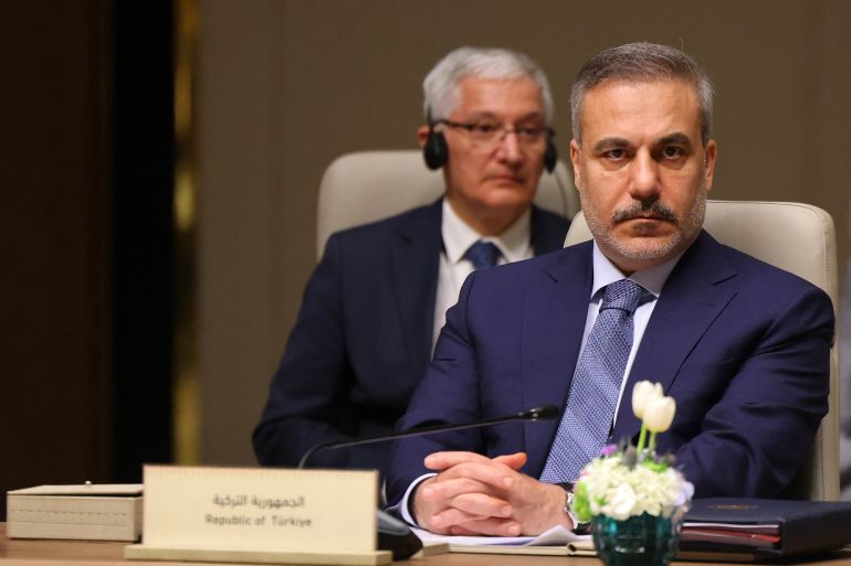 Turkish Foreign Minister Hakan Fidan attends the consultative ministrial meeting in Riyadh, on March 19, 2026.