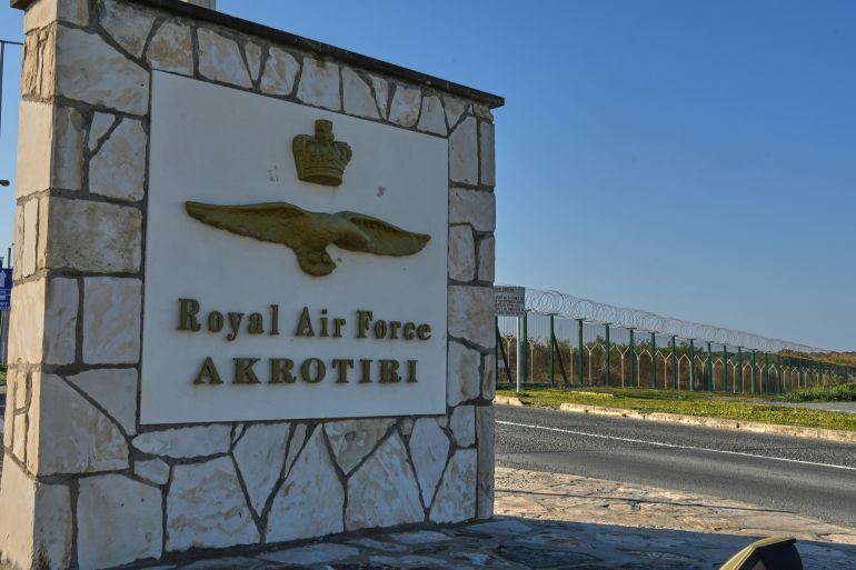 ap_69a546d95fd27-1772439257-2 The main gate of Britain's RAF Akrotiri base is seen after it was hit by a suspected drone strike early morning near Limassol, Cyprus, Monday, March 2, 2026. (AP Photo/Petros Karadjias)