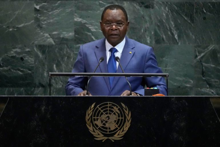 Prime Minister of Chad, Allah-Maye Halina, addresses the 80th session of the United Nations General Assembly, Thursday, Sept. 25, 2025, at U.N. headquarters. (AP Photo/Pamela Smith)