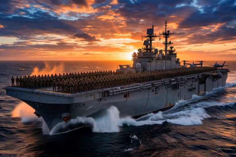 سفينة هجوم برمائي أمريكية تحمل قوة تدخل سريع تقترب من مضيق هرمز.. ما مهمتها المتوقعة؟ من شاشة الجزيرة