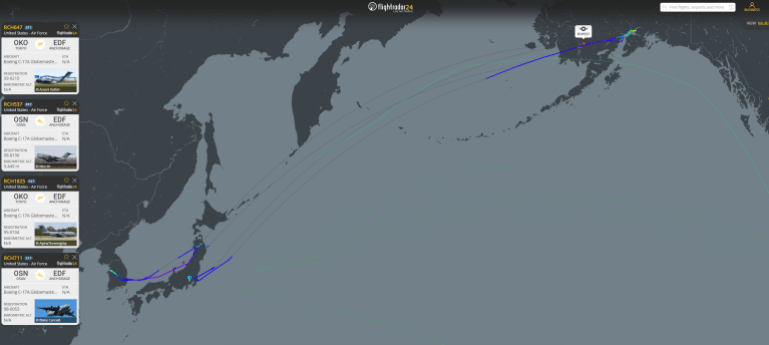بيانات ملاحية لرحلات الشحن العسكري الأمريكي من آسيا إلى واشنطن (فلايت رادار)