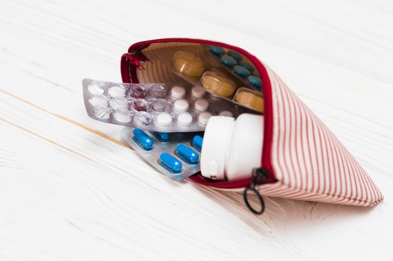 Medicine concept with pills in small bag المصدر: فريبيك