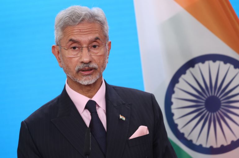 BERLIN, GERMANY - MAY 23: Indian Foreign Minister Subrahmanyam Jaishankar and German Foreign Minister Johann Wadephul (not pictured) speak to the media following talks on May 23, 2025 in Berlin, Germany. India and Germany are seeking stronger economic cooperation. (Photo by Sean Gallup/Getty Images)