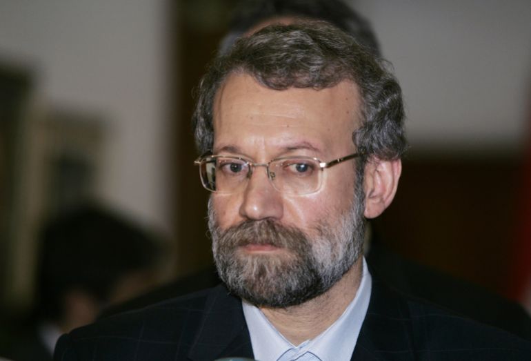 BAGHDAD, IRAQ - APRIL 29: Ali Larijani, Iran's top national security official attends a press conference that followed his meeting with Iraq's Prime Minister Nuri al-Maliki in Baghdad on April 29, 2007, Baghdad, Iraq. Larijani arrived in Baghdad on Sunday for a three-day visit to begin talks with senior officials. (Photo by Sabah Arar-Pool/Getty Images)