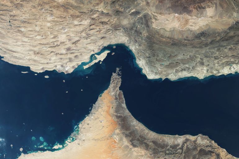 STRAIT OF HORMUZ - 11 JANUARY: A satellite view of the Strait of Hormuz, a strategic waterway between Iran and Oman that links the Persian Gulf to the Arabian Sea. This vital energy chokepoint handles nearly 20% of global oil and 25% of liquefied natural gas exports. Major exporters using the strait include Saudi Arabia, Iran, Iraq, Kuwait, Qatar, and the UAE. (Photo by Gallo Images/Orbital Horizon/Copernicus Sentinel Data 2025)