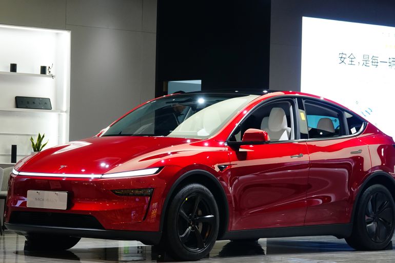 A Tesla store is in Yichang, China, on November 26, 2025. (Photo by Costfoto/NurPhoto via Getty Images)