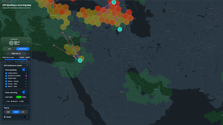 gps-jamming-27-02-2026-1772489634 خرائط الملاحة تكشف اتساع التشويش على طائرات فوق الخليج وإسرائيل GPS Jamming