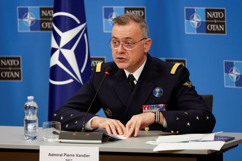 Supreme Allied Commander Transformation (SACT) Admiral Pierre Vandier attends a joint news conference at NATO headquarters in Brussels, Belgium, January 22, 2026. REUTERS/Geert Vanden Wijngaert