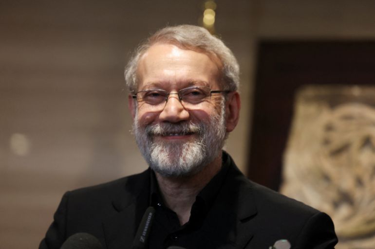 FILE PHOTO: Iran's Supreme National Security Council Secretary Ali Larijani reacts during a visit to Beirut, Lebanon August 13, 2025. REUTERS/Aziz Taher/File Photo
