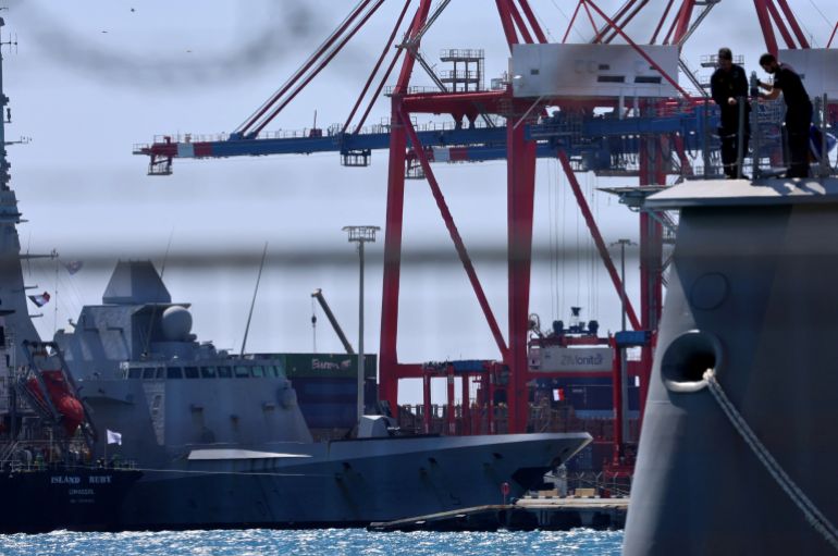 A French frigate is seen at the port of Limassol, as the conflict in the Middle East intensifies, Cyprus, March 10, 2026. REUTERS/Yiannis Kourtoglou