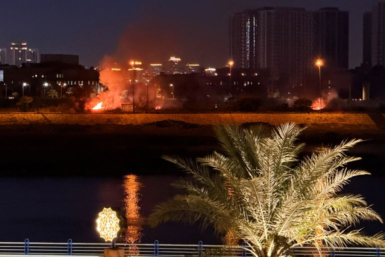 Smoke rises after an explosion at the U.S. Embassy compound in Baghdad, Iraq, following a rocket and drone attack, according to security sources, March 17, 2026. Picture taken with a mobile phone. REUTERS/Maher Nazeh