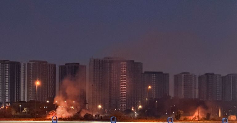 Smoke rises after an explosion at the U.S. Embassy compound in Baghdad, Iraq, following a rocket and drone attack, according to security sources, March 17, 2026. Picture taken with a mobile phone. REUTERS/Ahmed Saad