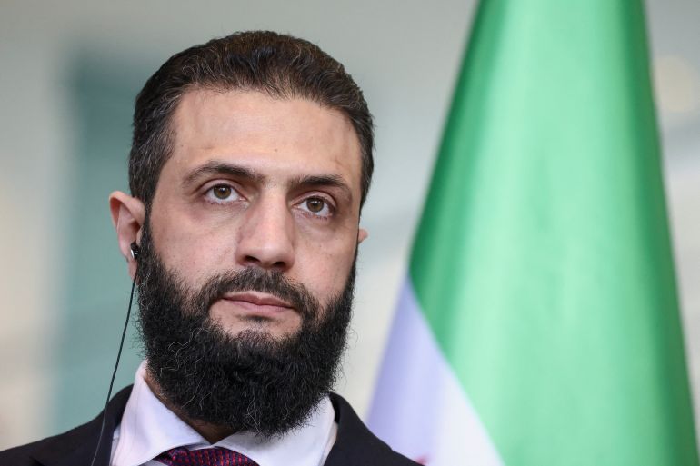 reuters_69caa21e-1774887454 Syrian President Ahmed al-Sharaa speaks as he holds a press conference with German Chancellor Friedrich Merz at the Chancellery, in Berlin, Germany, March 30, 2026. REUTERS/Nadja Wohlleben