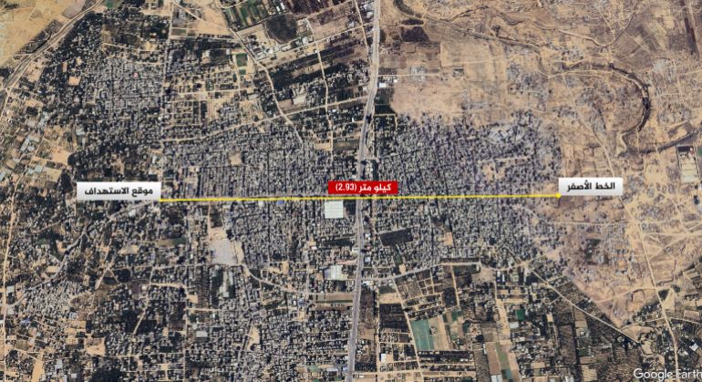 *******داخلية****** التوصيف: خريطة تحديد جغرافي لاستهداف مركبة للشرطة بمخيم النصيرات في غزة / المصدر غوغل إيرث