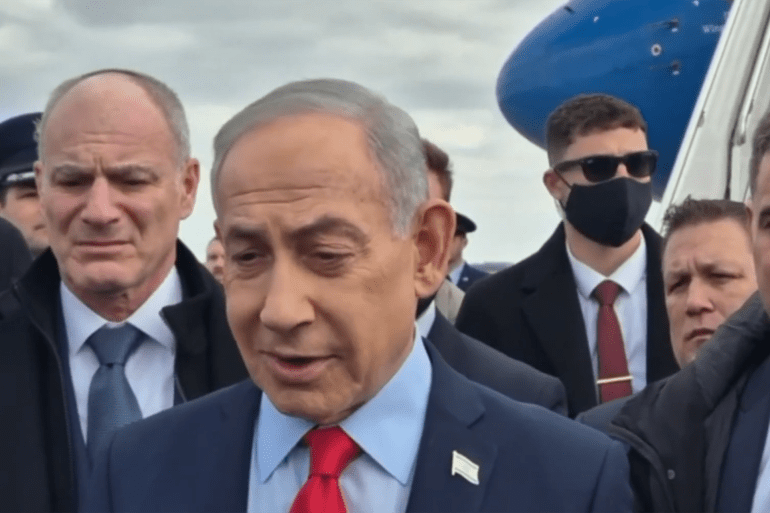 نتنياهو في المؤتمر الصحفي الأخير الذي عقده قبل مغادرة واشنطن