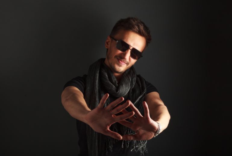 portrait of a handsome guy, wearing sunglasses