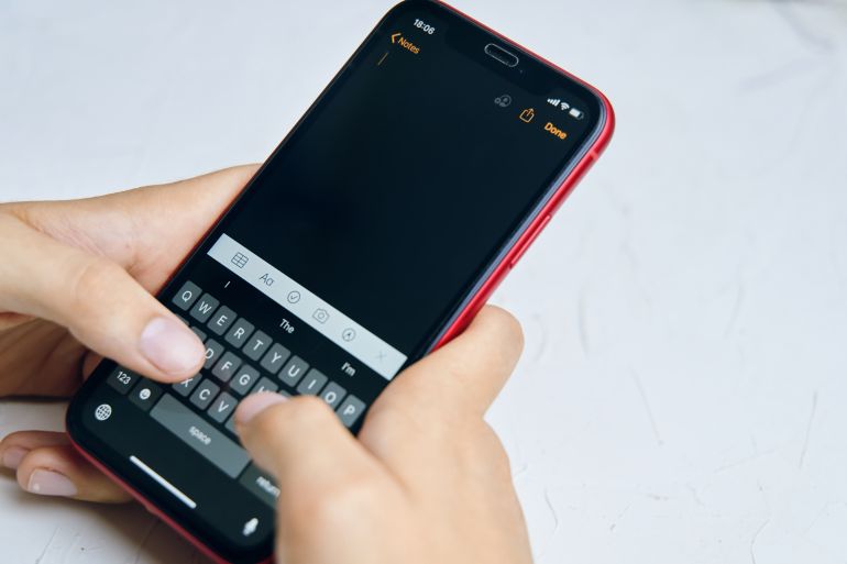 Bishkek, Kyrgyzstan - July 6 2019: New reminders application in ios 13. The person writes a reminder on the phone in a new application on iPhone X.; Shutterstock ID 1524544877; purchase_order: ا; job: ; client: ; other: