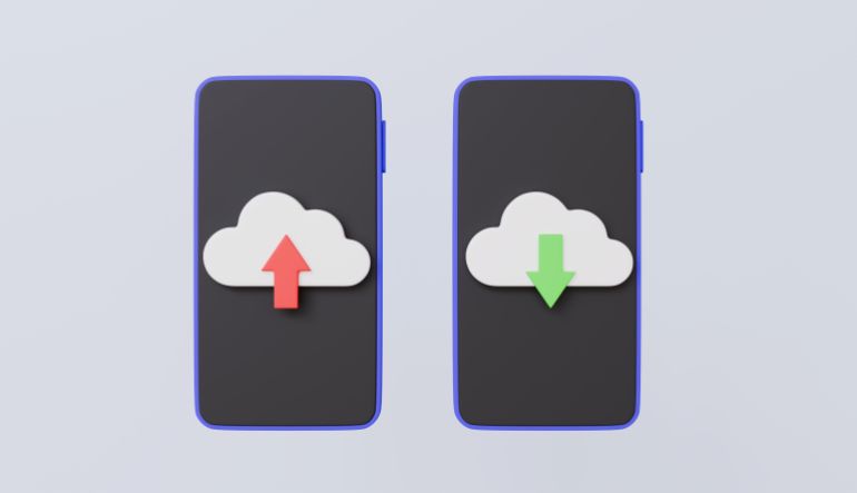 shutterstock_2600573781-1773707538 Smartphone and upload download, cloud upload and download icon