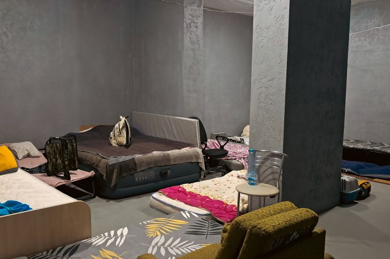 Prepared shelter in Ukraine with beds and emergency items for bombing defense.; Shutterstock ID 2659616351; purchase_order: aj; job: ; client: ; other: