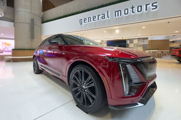 Detroit, Michigan -USA- August 09, 2025: 2025 and 2026 General Motors vehicles are on display at the General Motors Renaissance Center Headquarters of Detroit; Shutterstock ID 2666287559; purchase_order: aj; job: ; client: ; other: