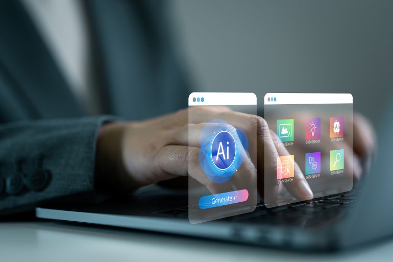 Hands typing keyboard on laptop. Generative AI, artificial intelligence, machine learning tools, AI content creation, digital marketing productivity and smart automation systems concept.; Shutterstock ID 2676290851; purchase_order: aj; job: ; client: ; other: