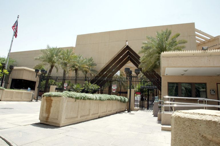 uss-1772500137 General view of the USA embassy in Riyadh 21 June 2005. AFP PHOTO/STR (Photo by AFP)