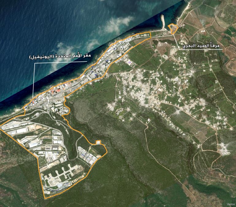 صور فضائية توثق دمار مرفأ الصيد البحري في بلدة الناقورة في لبنان (إيرباص + بلانت لابس)