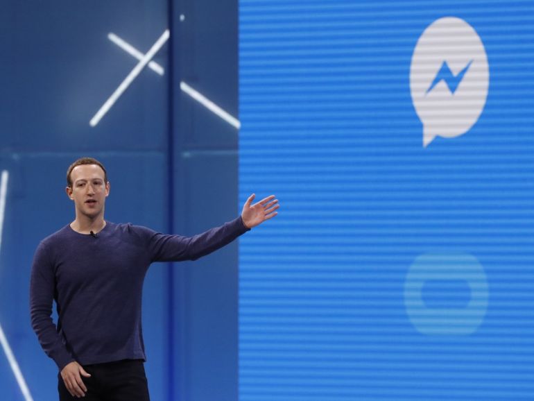 0b05a0b5-ba5f-4b66-a129-933b3ca4c7d5 Facebook CEO Mark Zuckerberg speaks about Messenger at Facebook Inc's annual F8 developers conference in San Jose, California, U.S. May 1, 2018. REUTERS/Stephen Lam
