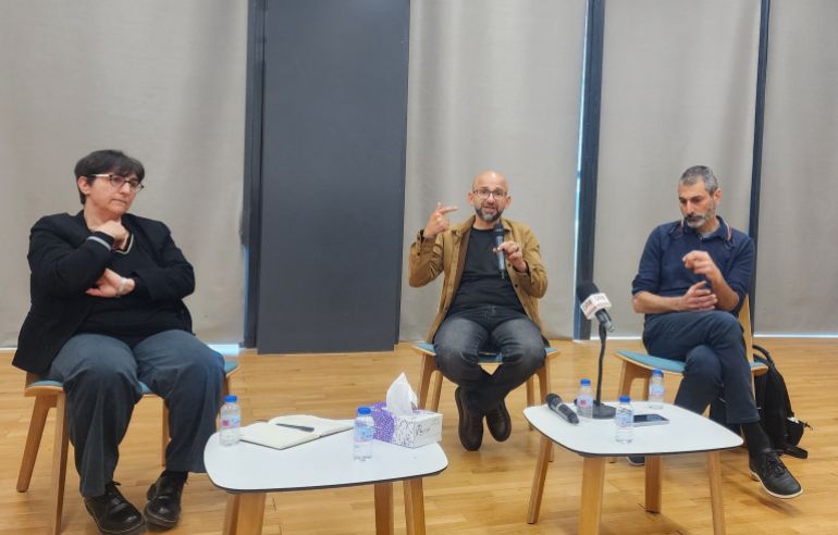 6-فلسطين- رام الله- عزيزة نوفل- خلال ندوة الضمير حول الاعتداءات الجنسية على الأسرى - الجزيرة نت55