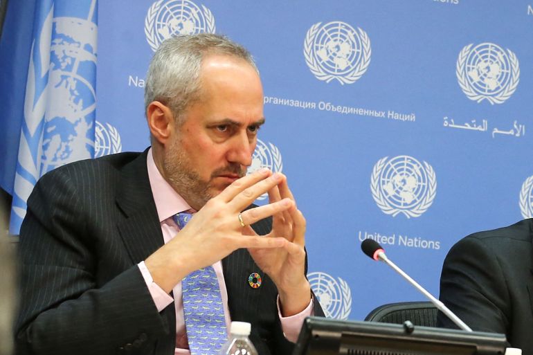 1-31 NEW YORK, NY - APRIL 21: UN Spokesperson Stephane Dujarric, actor and Sustainable Development Goals Advocate Forest Whitaker and Assistant Secretary-General for Policy Coordination and Inter-Agency Affairs in the Department of Economic and Social Affairs Thomas Gass speak at a UN Press Briefing at United Nations on April 21, 2016 in New York City. Jemal Countess/Getty Images/AFP (Photo by Jemal Countess / GETTY IMAGES NORTH AMERICA / Getty Images via AFP)