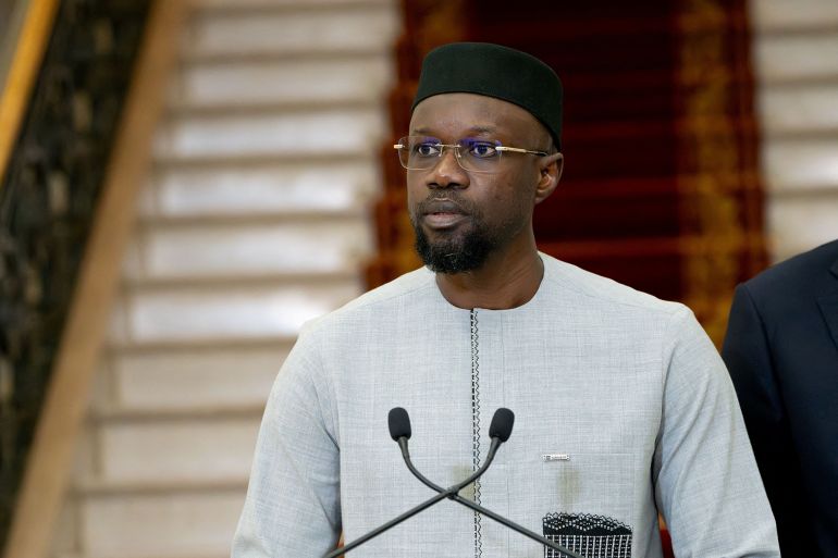 2024-08-19t22l-oil-1724130584 FILE PHOTO: Ousmane Sonko speaks after he was appointed prime minister by Senegal's newly-elected President Bassirou Diomaye Faye, in Dakar, Senegal April 2, 2024. REUTERS/Abdou Karim Ndoye/File Photo