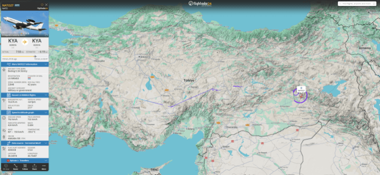 بيانات ملاحية لطائرة الإنذار المبكر والتحكم "أواكس" يوم 26 مارس / آذار (فلايت رادار)