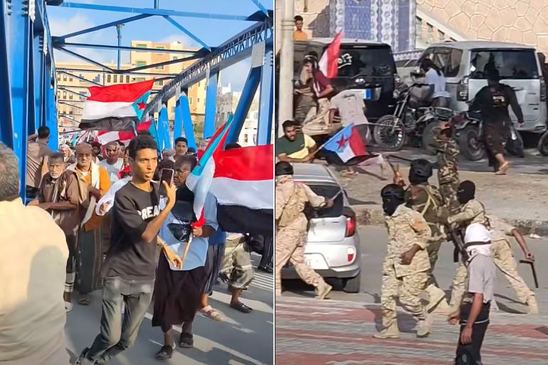 تصادم وإطلاق نار خلال تظاهرة للمجلس الانتقالي بمدينة المكلا اليمنية - المصدر: صالح الكثيري عبر فيسبوك