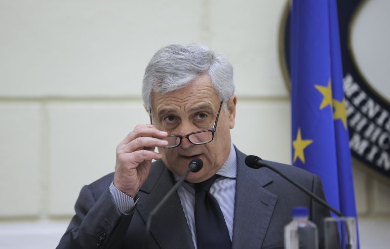 Italy and Austria support Bosnia and Herzegovina's EU membership- - SARAJEVO, BOSNIA AND HERZEGOVINA - MARCH 04: Italian Foreign Minister Antonio Tajani, Austrian Foreign Minister Alexander Schallenberg (not seen) and Minister of Foreign Affairs of Bosnia and Herzegovina Elmedin Konakovic (not seen) speak during a joint press conference as part of their visit to Bosnia and Herzegovina in Sarajevo on March 04, 2024. (وكالة الأناضول)