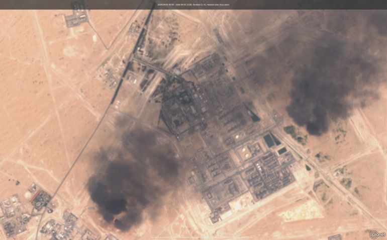 صور أقمار صناعية استمرار تصاعد أعمدة الدخان من منشآت طاقة في الإمارات (سينتنال - 2)