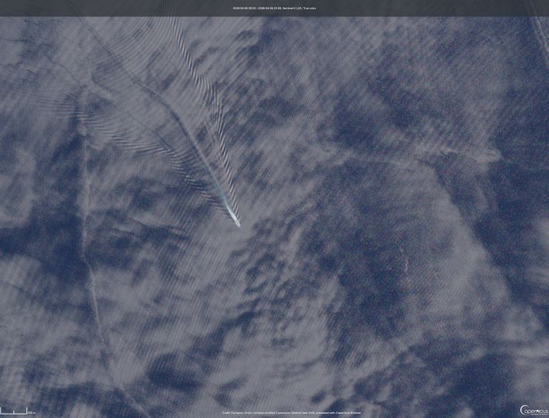 Arleigh-Burke Destroyer 1 (2026-04-26)-Sentinel Credit: European Union, contains modified Copernicus Sentinel data 2026, processed with Copernicus Browser