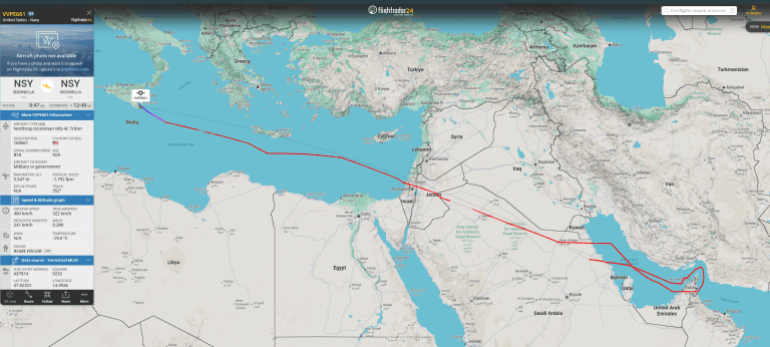 58710-1776312144 بيانات ملاحية لطائرة استطلاع بحرية أمريكية فوق مضيق هرمز (فلايت رادار)