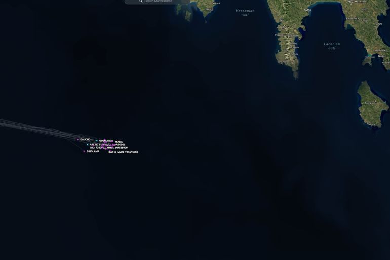 غرب كريت وجنوب اليونان.. بيانات ملاحية ترصد تحرك أسطول كسر الحصار نحو غزة @المصدر: مارين ترافيك