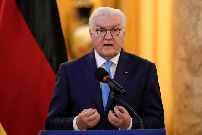 67d981d984d8a7-1774352761 Germany's President Frank-Walter Steinmeier speaks after a joint news conference with Panamanian President Jose Raul Mulino at the presidential palace in Panama City, Monday, March 16, 2026. (AP Photo/Matias Delacroix)