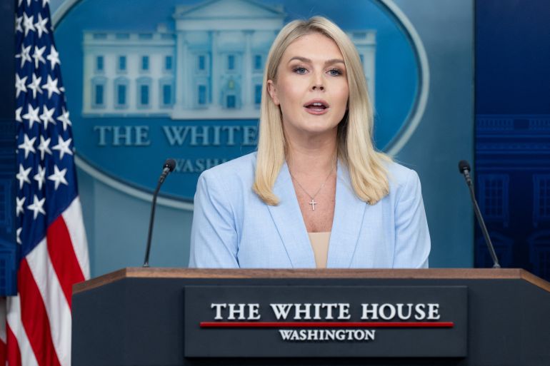 afp_682602054d05-1747321349-1 White House Press Secretary Karoline Leavitt speaks during the daily briefing in the Brady Briefing Room of the White House in Washington, DC, on May 9, 2025.