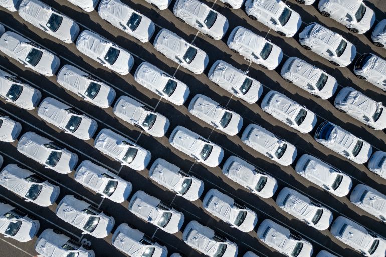 afp_6976523924e9-1769361977 Aerial view of new cars unloaded from the BYD Changzhou ship at the Zarate Port on the Parana River in Zarate, Buenos Aires Province, Argentina taken on January 19, 2026.