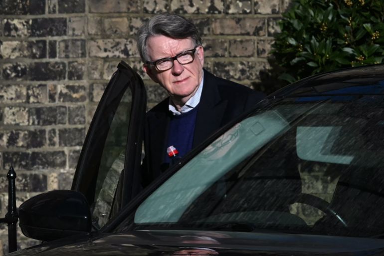 Former UK ambassador to the United States, Peter Mandelson gets into a car outside his residence in central London on February 14, 2026.