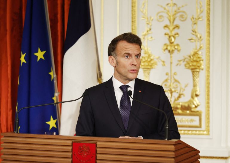 afp_69ccfe3c75a1-1775042108 French President Emmanuel Macron speaks during a press conference with Japan's Prime Minister Sanae Takaichi at Akasaka Palace in Tokyo on April 1, 2026.