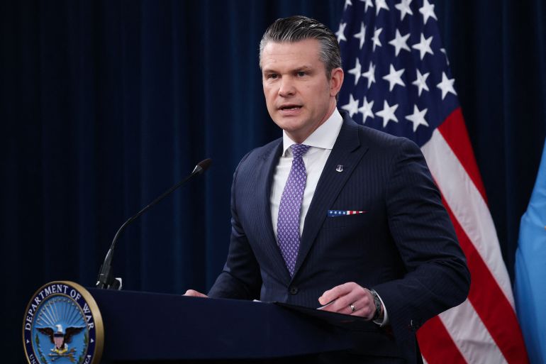 ARLINGTON, VIRGINIA - MARCH 31: U.S. Secretary of War Pete Hegseth speaks during a press briefing at the Pentagon on March 31, 2026 in Arlington, Virginia. The U.S. and Israel have continued their joint attack on Iran that began on February 28. Win McNamee/Getty Images/AFP (Photo by WIN MCNAMEE / GETTY IMAGES NORTH AMERICA / Getty Images via AFP)