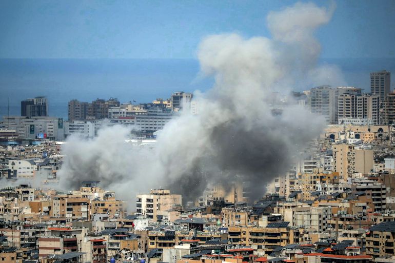 Smoke rises from the site of an Israeli strike in Beirut's southern suburbs on April 6, 2026.