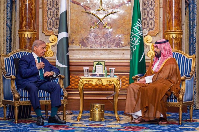 afp_69e093045ffe-1776325380 This handout photo provided by the Saudi Press Agency (SPA) shows Saudi Arabia's Crown Prince Mohammed bin Salman (R) speaking with Pakistan’s Prime Minister Shehbaz Sharif during their meeting in Jeddah on April 16, 2026.