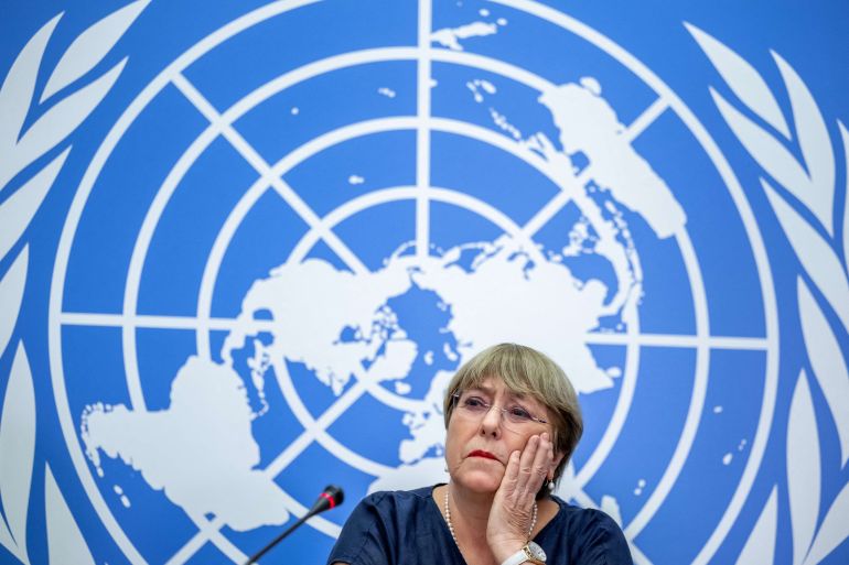 (FILES) Outgoing United Nations High Commissioner for Human Rights Michelle Bachelet gives a final press conference at the United Nations offices in Geneva on August 25, 2022.