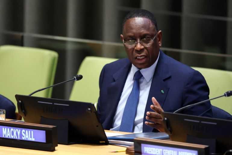 Former Senegalese President Macky Sall speaks during a hearing to be considered as the next Secretary-General of the United Nations at UN headquarters in New York on April 22, 2026.
