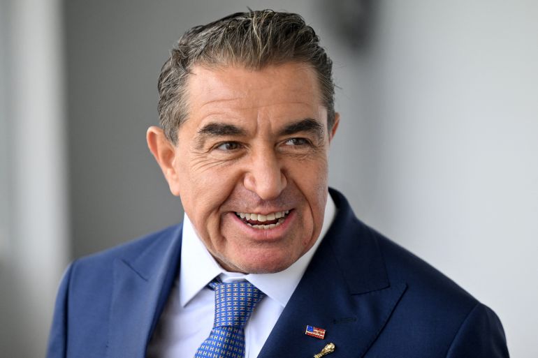 Italian-US businessman and US Special Representative for Global Partnerships Paolo Zampolli (C) looks on during his visit to Belgrade on April 21, 2026.