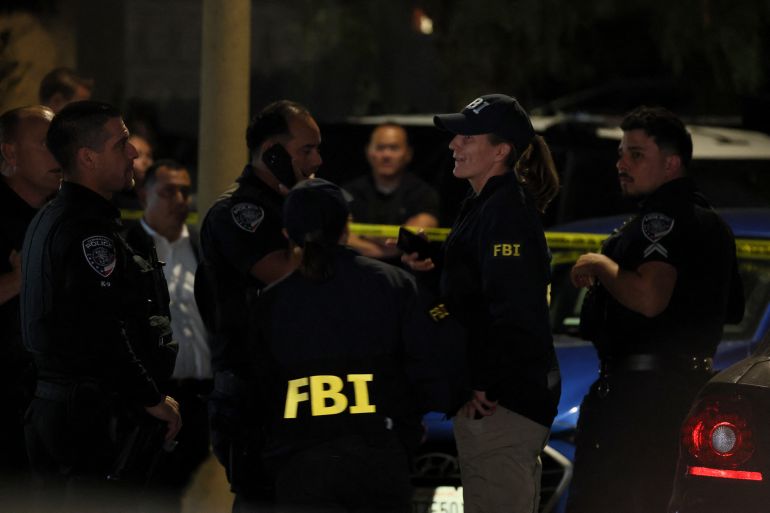 FBI agents and police officers are seen near the home of the alleged White House Correspondents’ Dinner shooter in Torrance, California, on April 25, 2026.